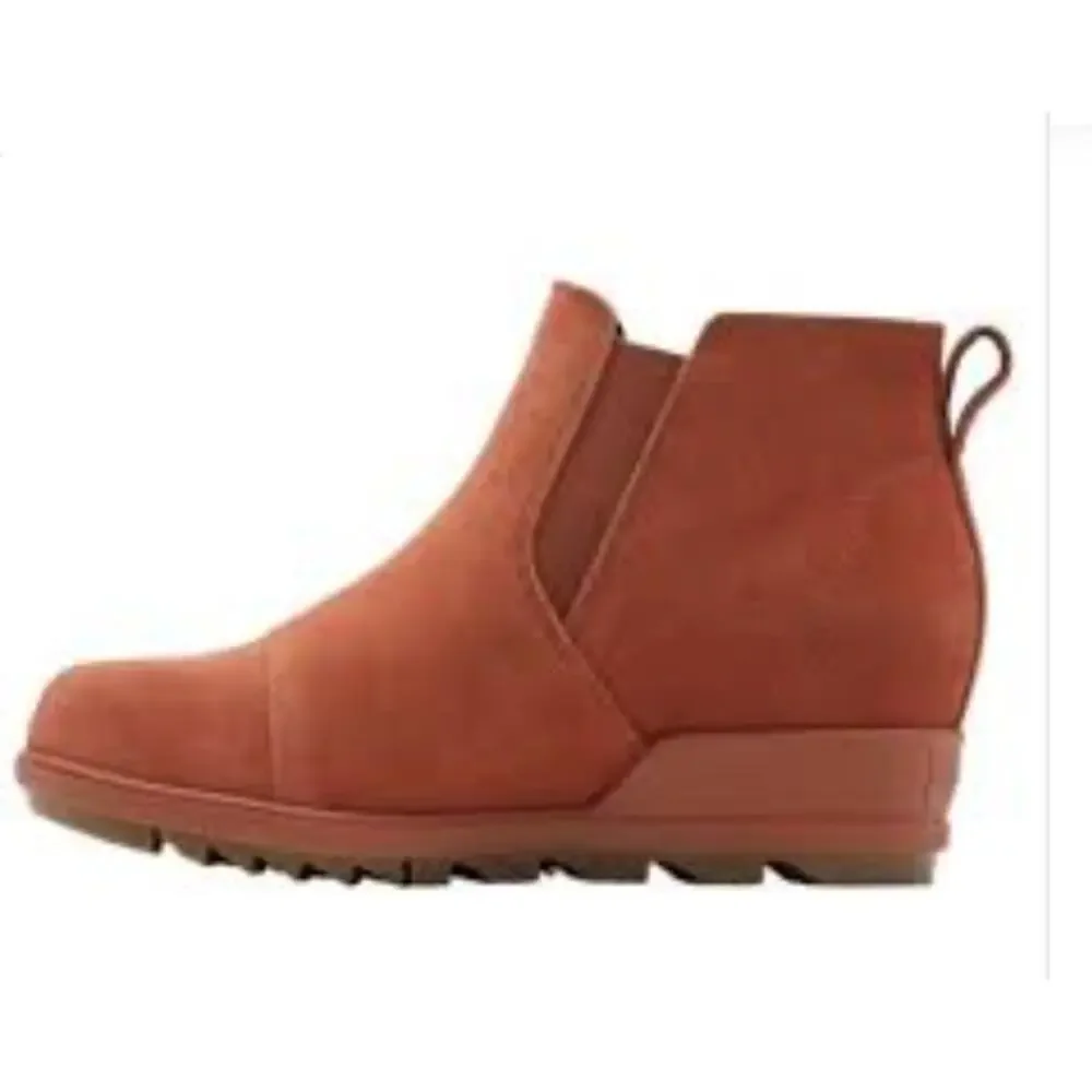 Sorel Evie Pull-On Red Waterproof Suede Ankle Boots Bootie Lug Sole Orange 8